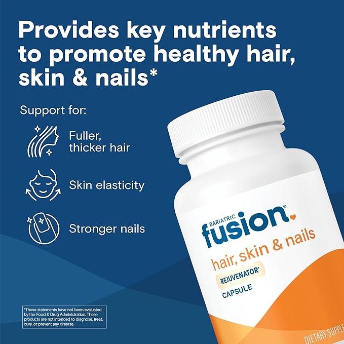 Bariatric Fusion ONE Per Day Bariatric Hair Skin and Nails Vitamins REJUVENATOR for Women | Vegan Hair Growth Vitamins with Biotin, Vitamin B12, and B1 | Easy to Swallow | 60 Capsules