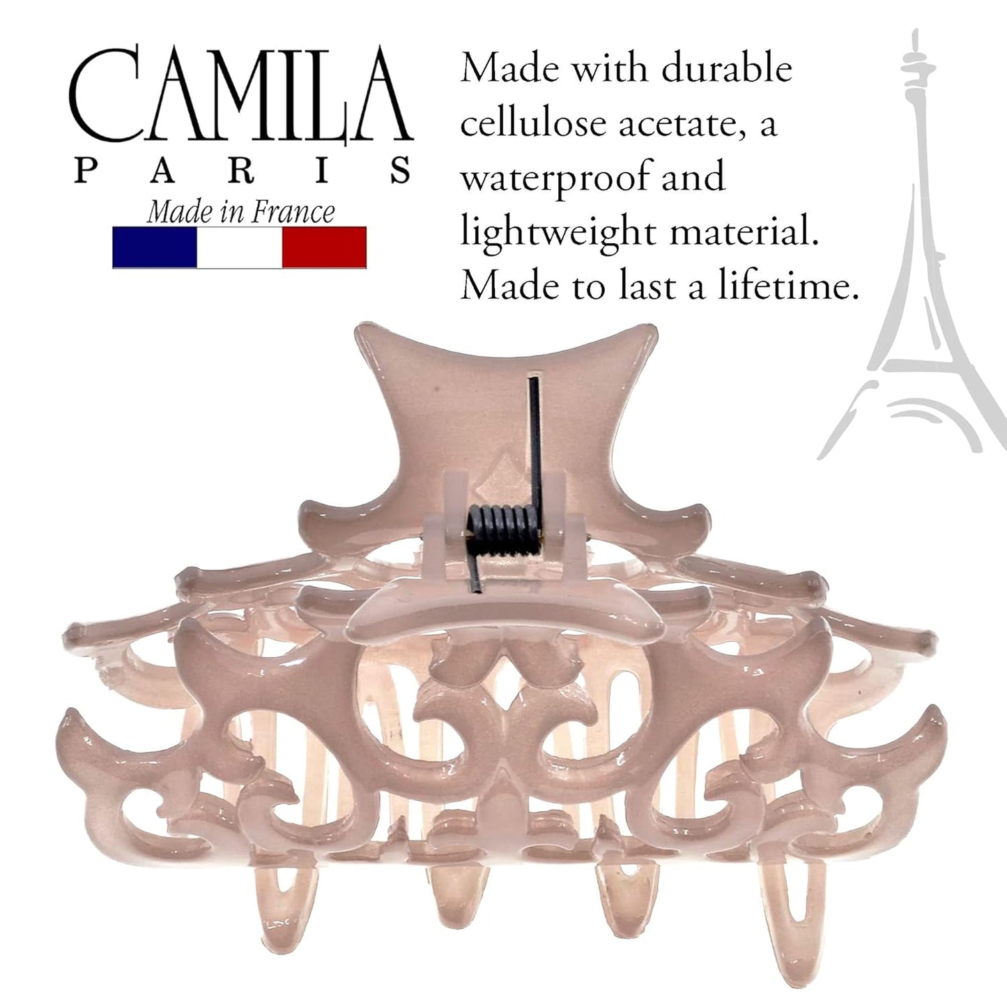 Camila Paris CP2904 French Hair Clip for Women, Girls Beige Hair Claw Clips Jaw Fashion Durable and Styling Hair Accessories for Women, Strong Hold No Slip Grip, Made in France