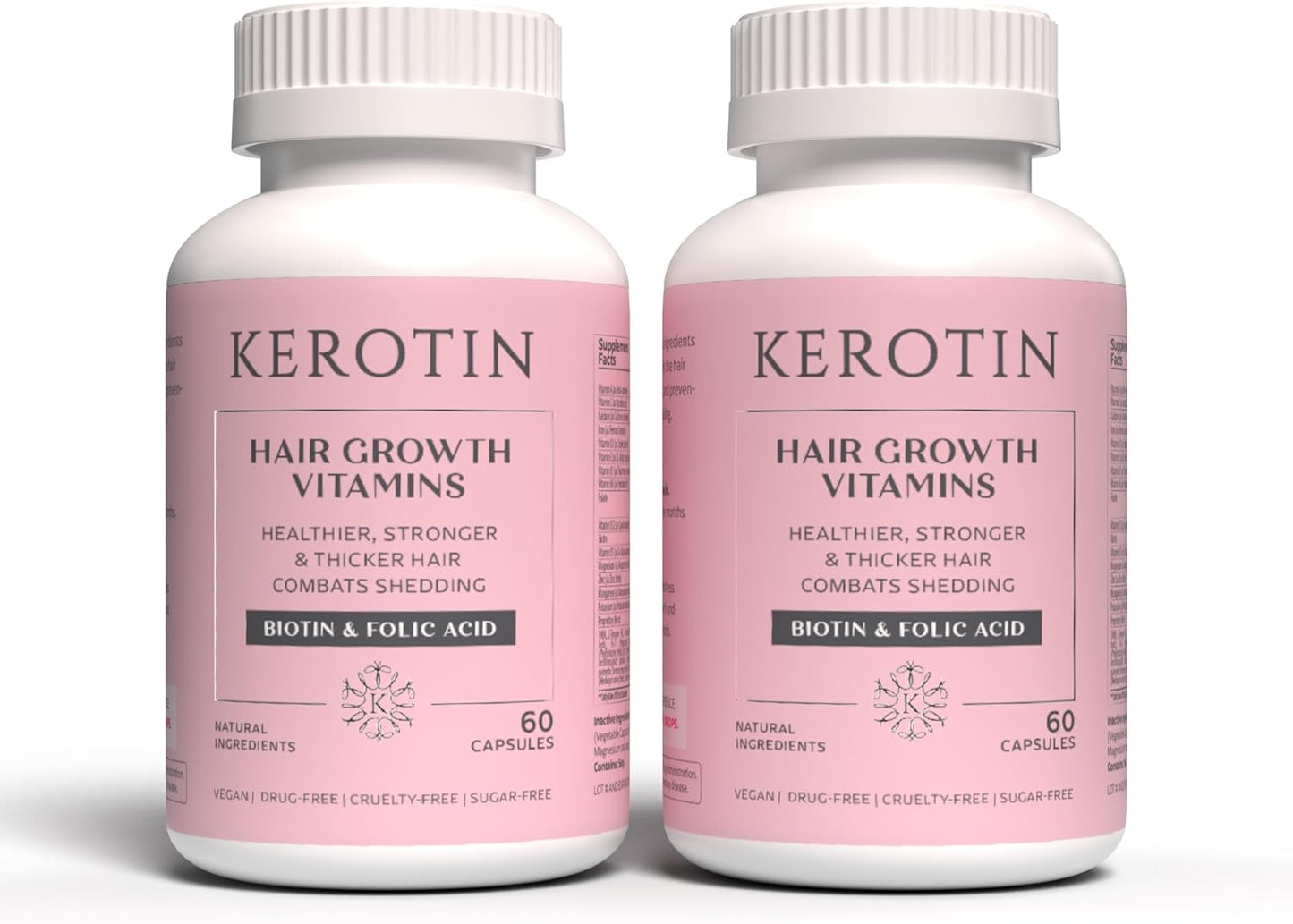 Kerotin Hair Growth Vitamins, Biotin Supplement, DHT Blocker, Collagen Stimulator, for Hair Loss Support, Nail & Skin Care, Includes Saw Palmetto, Vitamin D3 & More - 120 Pills (2 Months Supply)