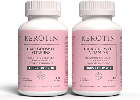 Kerotin Hair Growth Vitamins, Biotin Supplement, DHT Blocker, Collagen Stimulator, for Hair Loss Support, Nail & Skin Care, Includes Saw Palmetto, Vitamin D3 & More - 120 Pills (2 Months Supply)