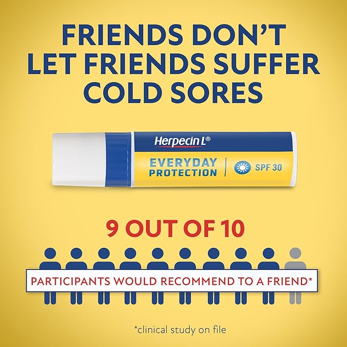 Herpecin L Lip Balm Stick; Cold Sore Sun & Fever Blisters and Chapped Lips Relief Lip Balm with SPF30, Lemon Balm, and Lysine, 0.1oz