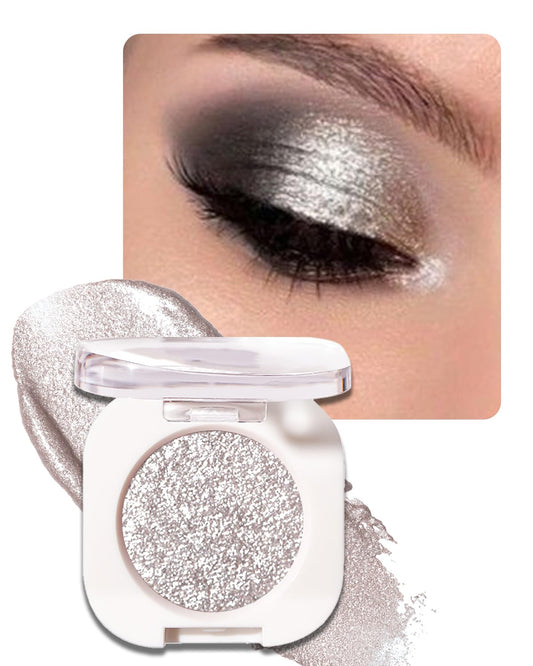 Glitter Shimmer Eyeshadow, Pigmented, Soft, Smooth Formula, Blendable Sparkly Eye Shadow, Long-lasting Metallic and Shimmer Finish, Galaxy Silver