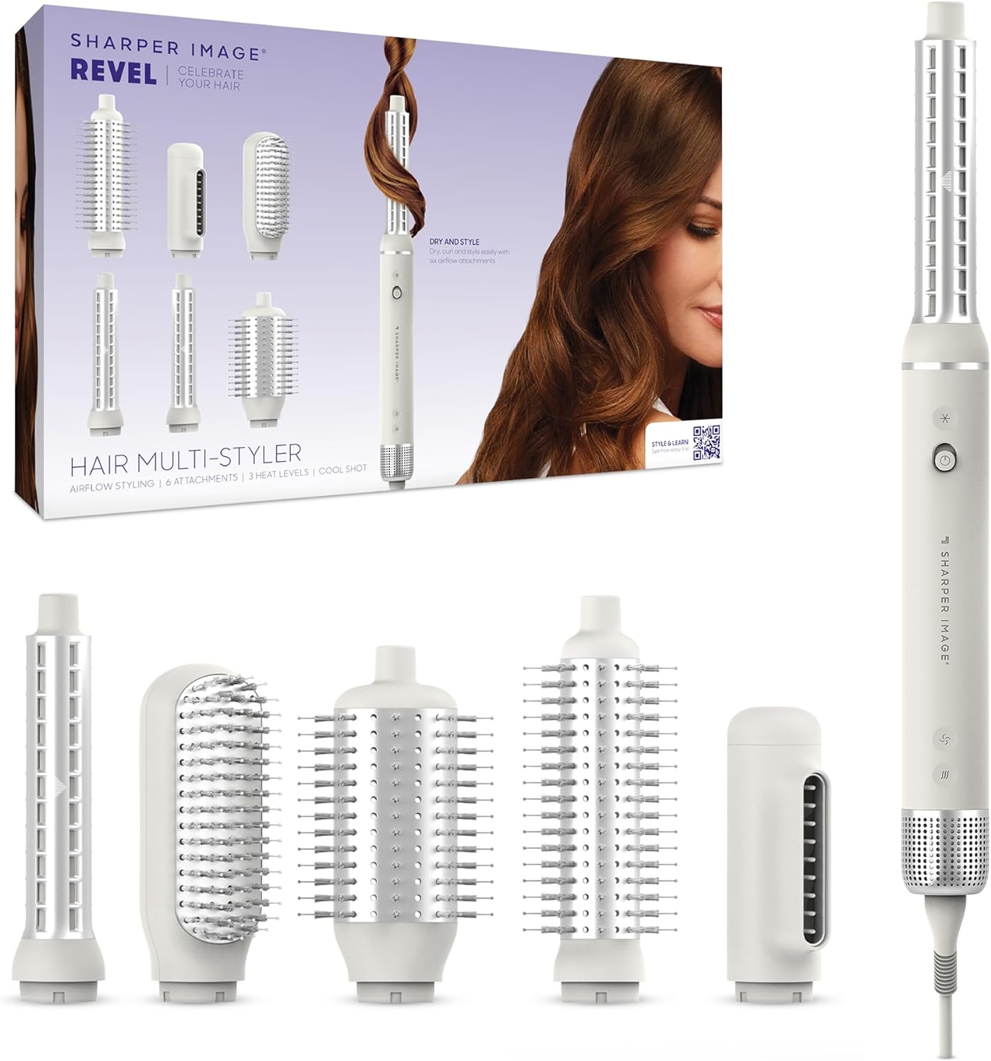 Sharper Image Revel 6-in-1 Multi-Styler – Ionic Hair Dryer Brush| Curling Wand, Detangler, Volumizing| Hot Air Wrapping Styling Tool| Thermal Brush Hair Curler & Straightener| Hair Accessory for Women