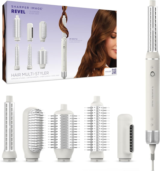 Sharper Image Revel 6-in-1 Multi-Styler – Ionic Hair Dryer Brush| Curling Wand, Detangler, Volumizing| Hot Air Wrapping Styling Tool| Thermal Brush Hair Curler & Straightener| Hair Accessory for Women