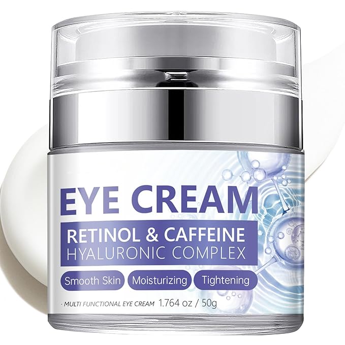 Caffeine Eye Cream for Dark Circles and Puffiness, Retinol Eye Cream for Anti-Aging & Wrinkles, Firming & Repair Under Eye Moisturizer for Hydrating Reduce Fine Lines Smoothing Skin Care 1.76 FL OZ