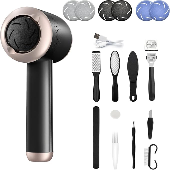 Electric Foot Callus Remover, Rechargeable Foot File Callus Remover for Feet, Portable Foot Scrubber with 10in1 Pedicure Tools for Feet Cracked Heel Dead Skin, 6 Rollers, 3 Speed