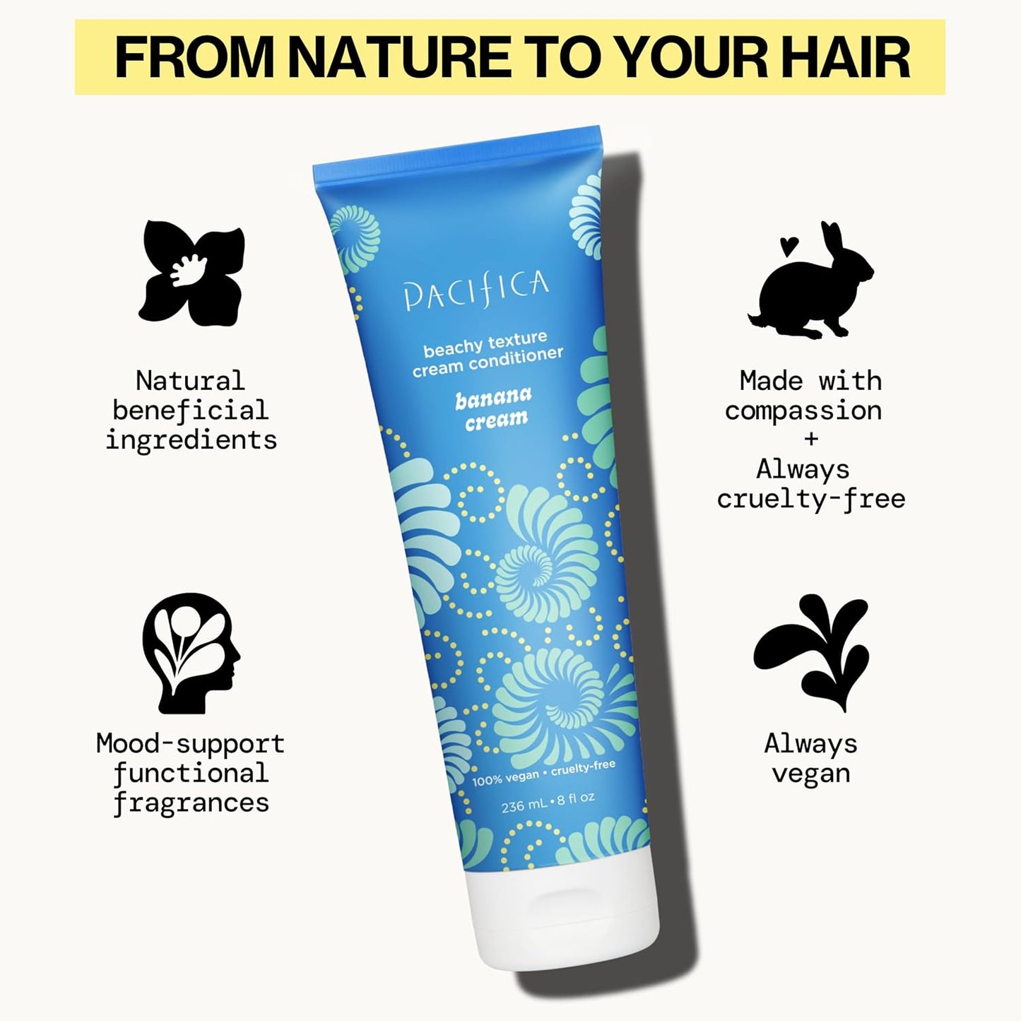 Pacifica Banana Cream Beachy Texture Conditioner – Texturizing Hair Treatment for Natural Beachy Waves, Hydrates & Adds Tousled Body, for All Hair Types Clean Beauty Vegan & Cruelty-Free, 8 Fl Oz