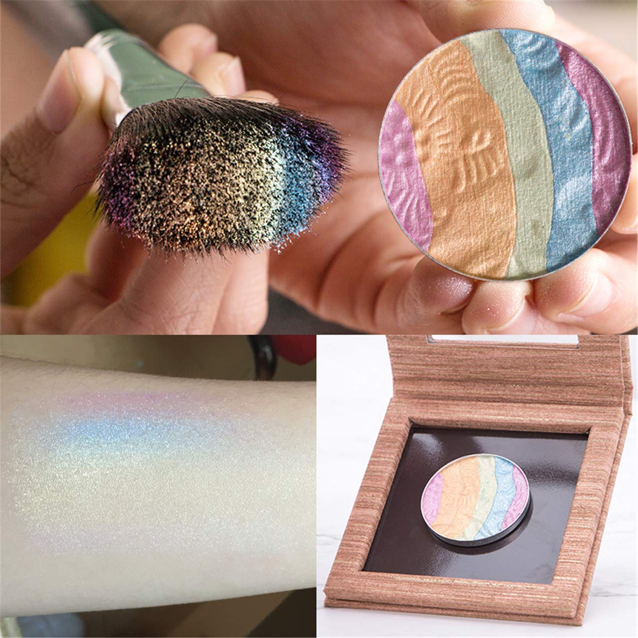FantasyDay Pro 6 Colors 3D Baked Rainbow Highlighter Eyeshadow Makeup Palette Xmas Cosmetic Blusher Shimmer Powder Contouring Kit Unicorn Blush