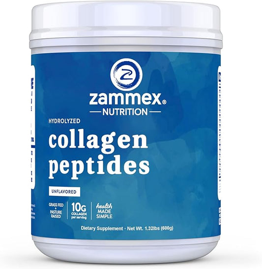 Zammex Premium Collagen Peptides Powder Unflavored,Hydrolyzed Proteins Types I & III, Supports Hair, Skin, Nails, Joints, Grass Fed, Non-GMO, Gluten-Free,Paleo & Keto Friendly,60 Servings