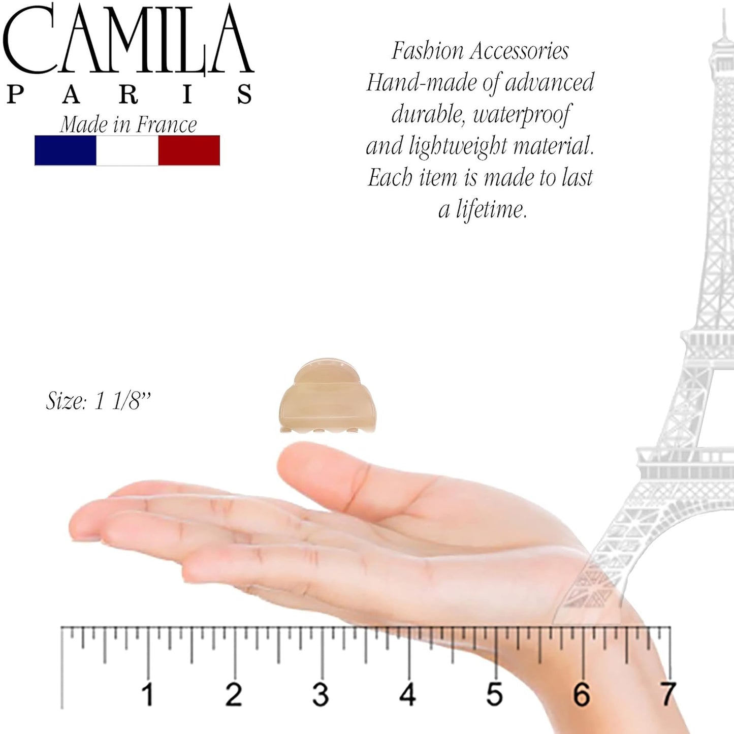 Camila Paris CP3480 French Hair Clip for Women, Set of 2 Small Beige Girls Hair Claw Clips Fashion Durable Hair Accessories for Women, Luxury Ladies Strong Hold No Slip Grip Clamp, Made in France