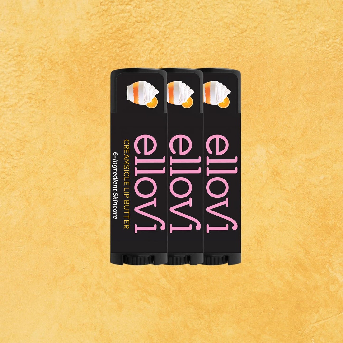 Ellovi Natural Lip Butter Lip Balm - Creamsicle - Pure Enough to Eat - Made With Just 6 Vegan Ingredients - 100% Natural & Organic Moisturizing Lip Care for All Day Hydration (3-Pack)