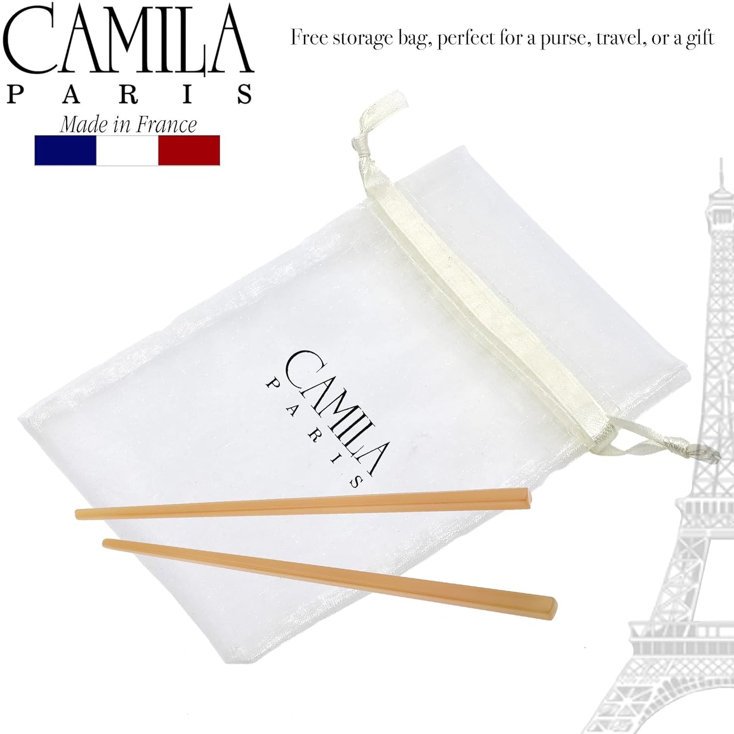 Camila Paris CP3380 French Twist Stick Hair Pin, Set of 2 Beige, Girls Chopsticks Hair Pins for Girls Spiral Updo Chignon Bun Holder, Styling Hair Accessories for Women, Made in France