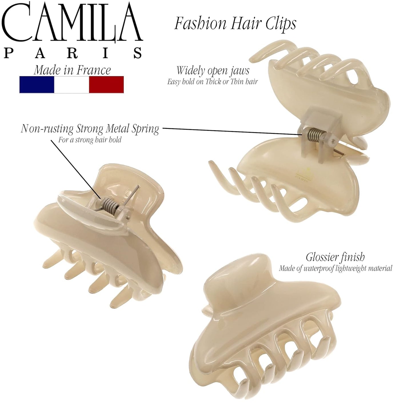 Camila Paris CP3551 French Hair Clip for Women, Small, Nude 2.5 Inch Girls Hair Claw Clips Jaw Fashion Durable Styling Hair Accessories for Women, Strong Hold No Slip Grip, Made in France