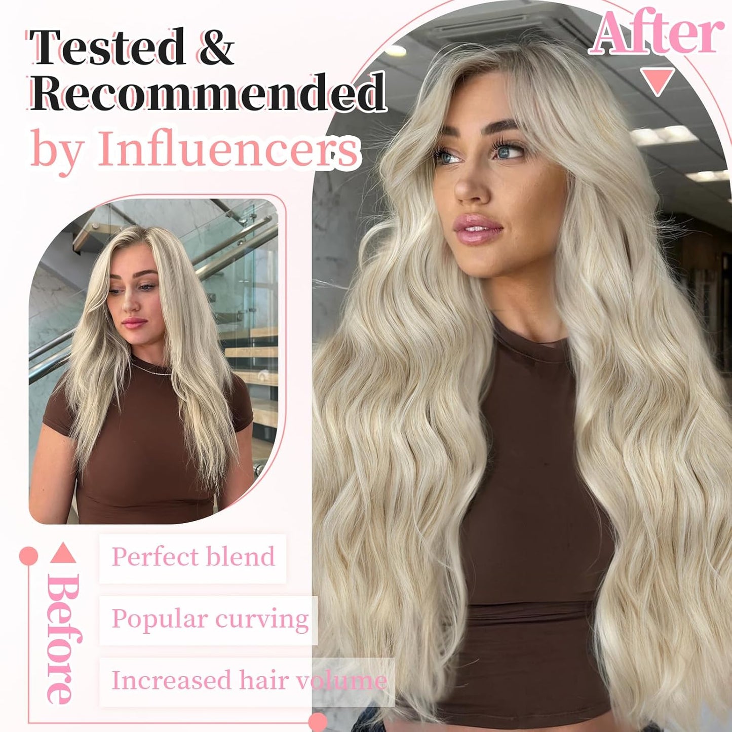 KooKaStyle Clip in Synthetic Hair Extensions Long Wavy 4PCS Thick Hairpieces Bleach Blonde mix Light Blonde Fiber Double Weft Natural Hair Extensions 20 Inch for Women