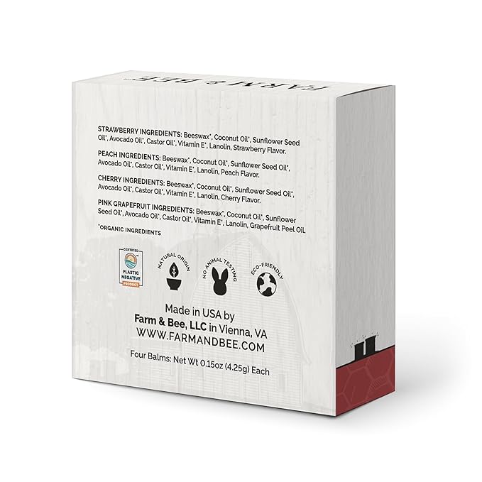 Natural Lip Balm Variety Pack, 4 Flavors, Organic Ingredients, Moisturizing, Healing