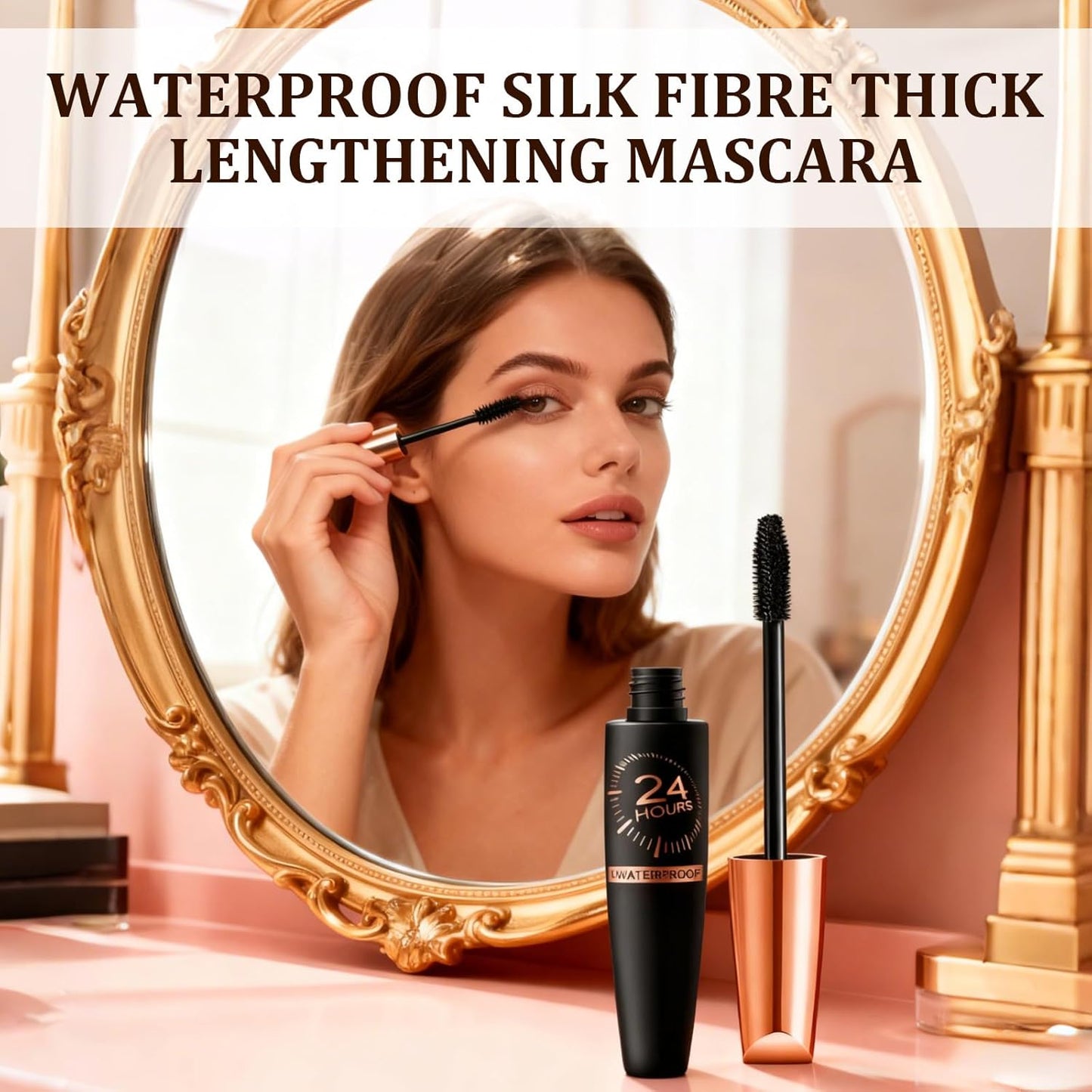 2 Pcs Waterproof Silk Fibre Thick Lengthening Mascar,Long-Lasting 4D Silk Fiber Lash Mascaras New Iron Wand Mascara,Curling Eyelashes Iron Mascaras with No Flaking