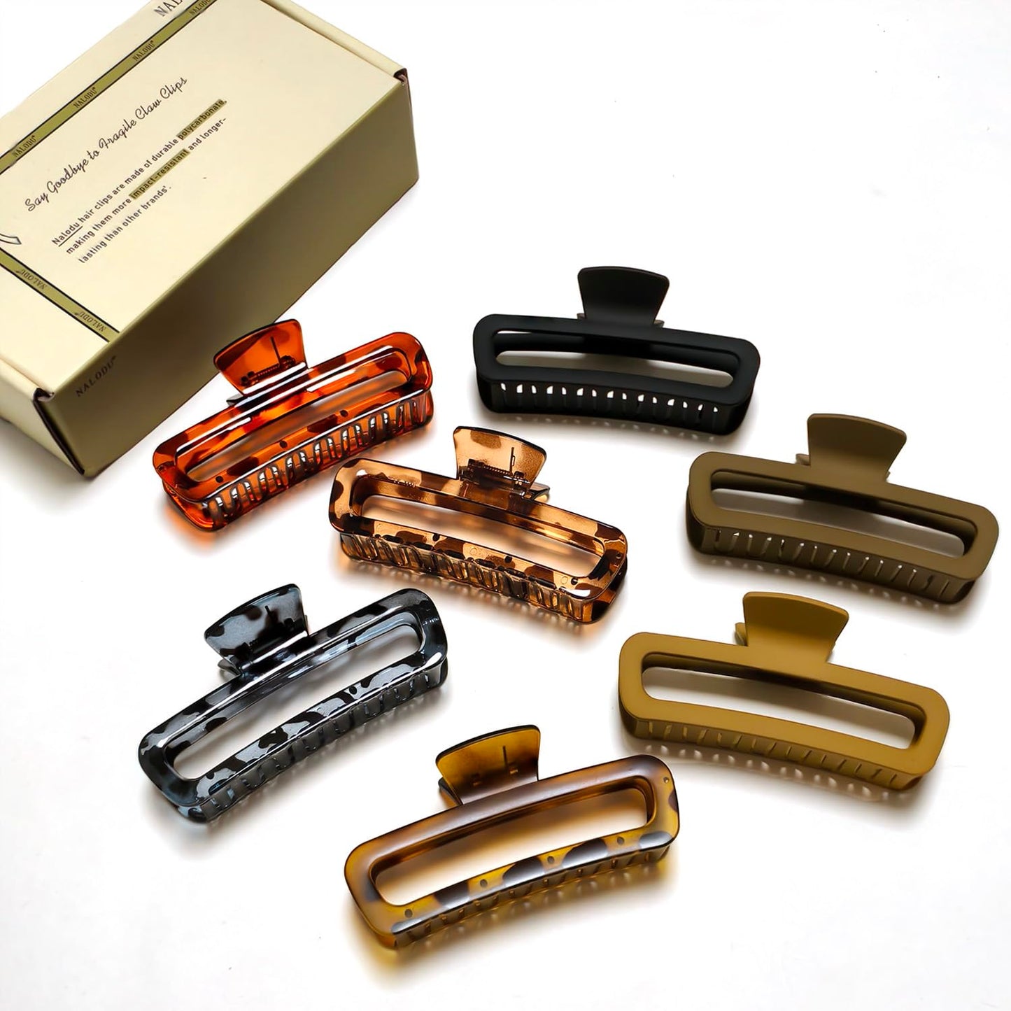 5 Inch Large Hair Claw Clips, No Slip Matte & Glossy Unbreakable Square XL Hair Clips for WomenThick Long Curly Hair, 7 Pack