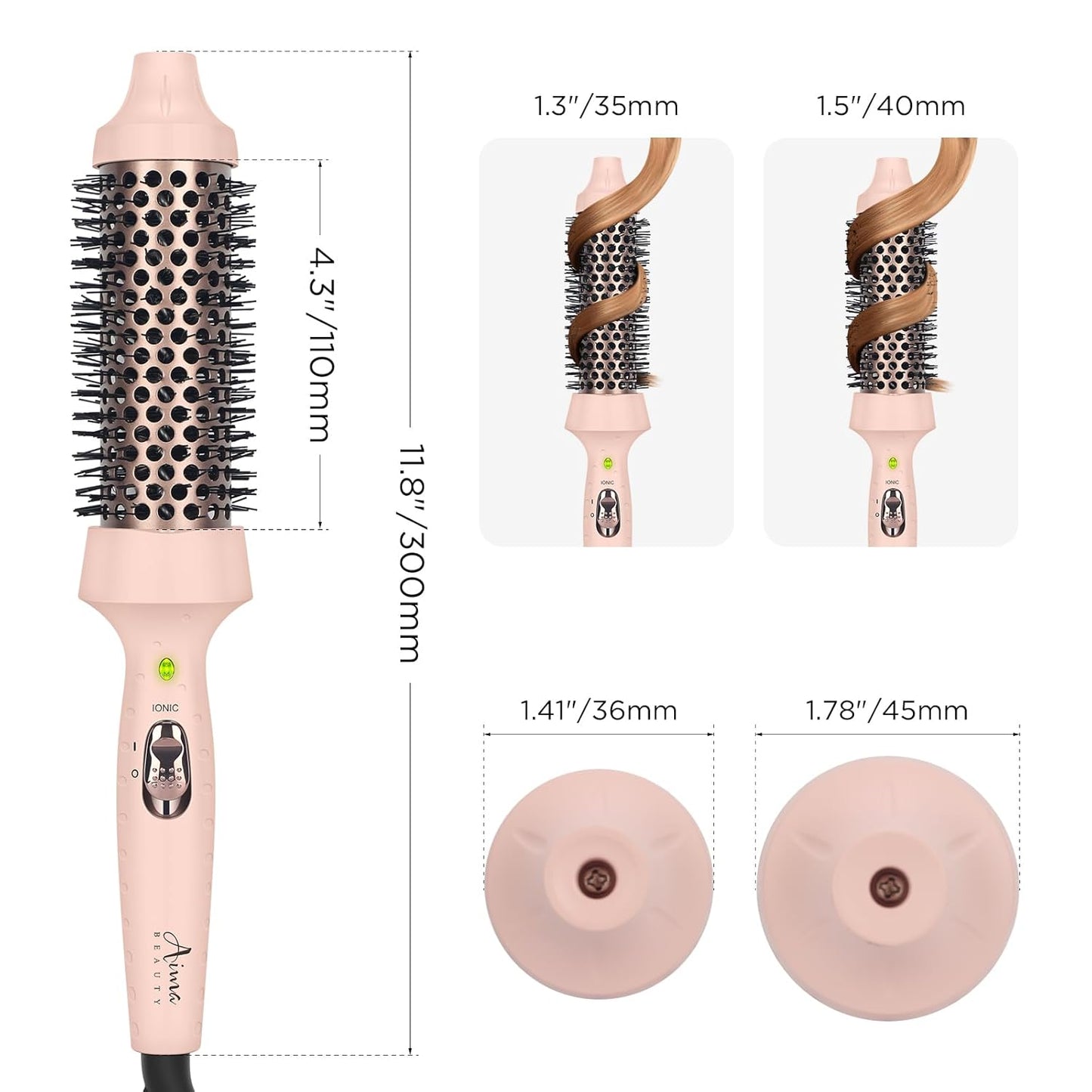 Aima Beauty Hot Brush, 1.3"/35mm Heated Curling Brush, Ion Hair Care Thermal Round Brush Makes Hair Smoother & Softer, Create Voluminous Curls Effortlessly, Dual Voltage, 60Mins Auto-Off, Pink