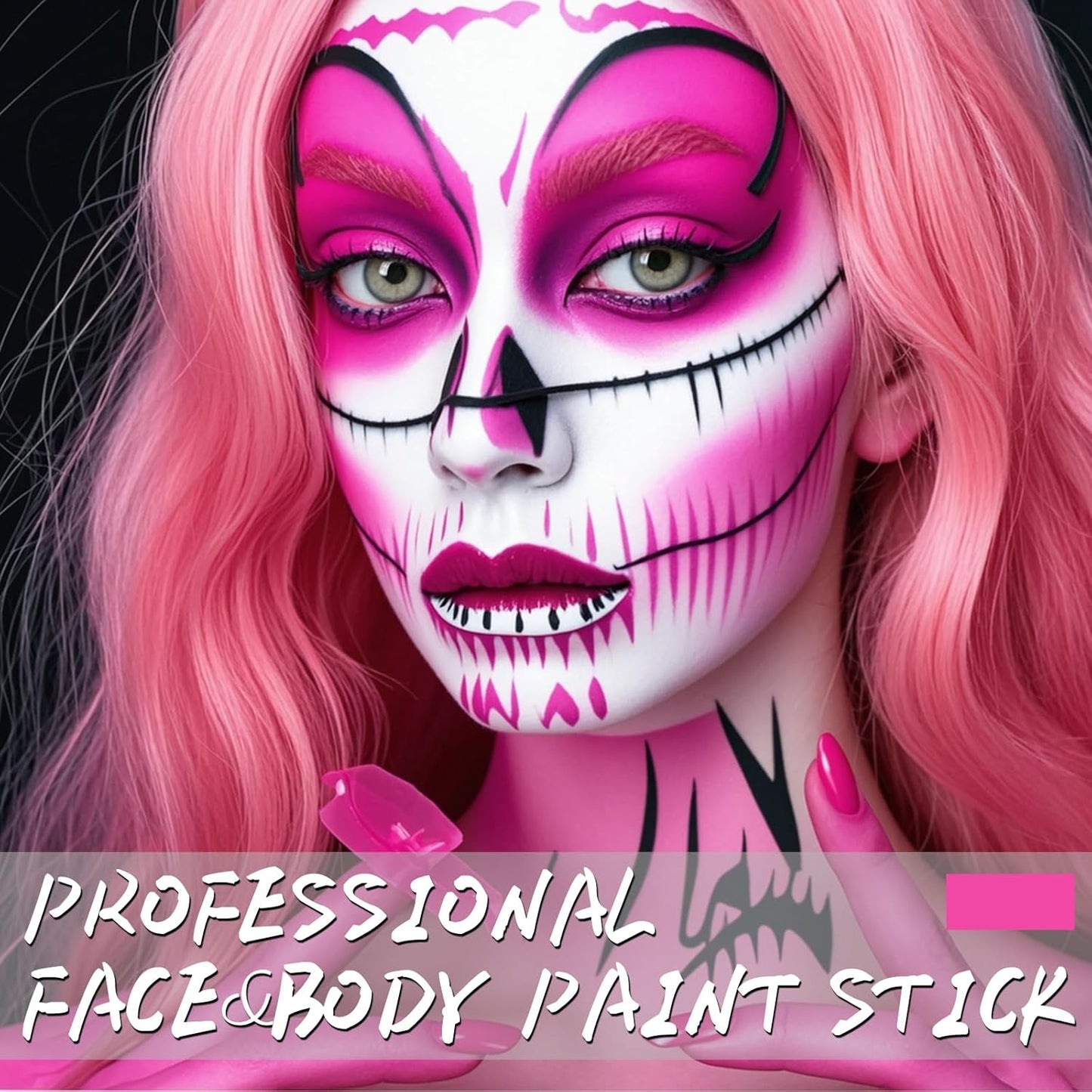 Pink Face Body Paint Stick, Football Baseball Eye Black Stick for Sports, Waterproof Full-Coverage Pink Face Makeup for Halloween Cheshire Cat Stage Cosplay Makeup