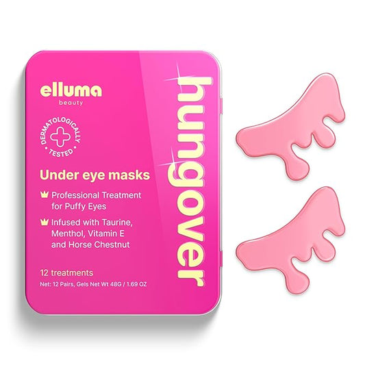 Under Eye Patches 12 Pairs of Themed Hydrogel Eye Gel Pads - For Puffy Eyes and Dark Circles, Under Eye Bags, Wrinkles - Hungover Set with Menthol & Taurine