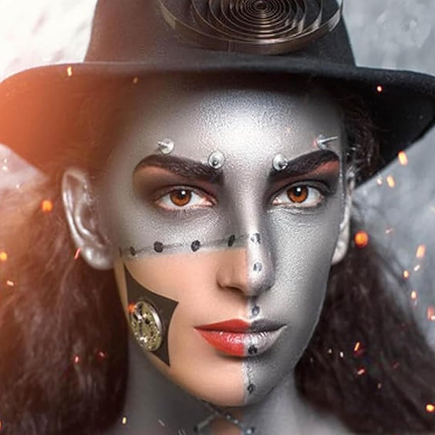 MEICOLY Silver Face Body Paint Stick for Halloween SFX Cosplay Tin Man Makeup,Silver Face Paint for Adults and Kids,Waterproof Eye Black Stick for Baseball Softball Football Lacrosse