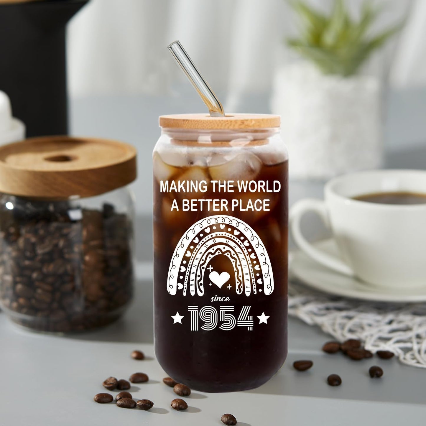 70th Birthday Gifts for Women 70 Year Old Birthday Cups for Her 1954 Birthday Present Happy 70th Birthday Glass Cups with Lids and Straws 70th Birthday Gifts Ideas Anniversary Party 16 Oz Can Glass