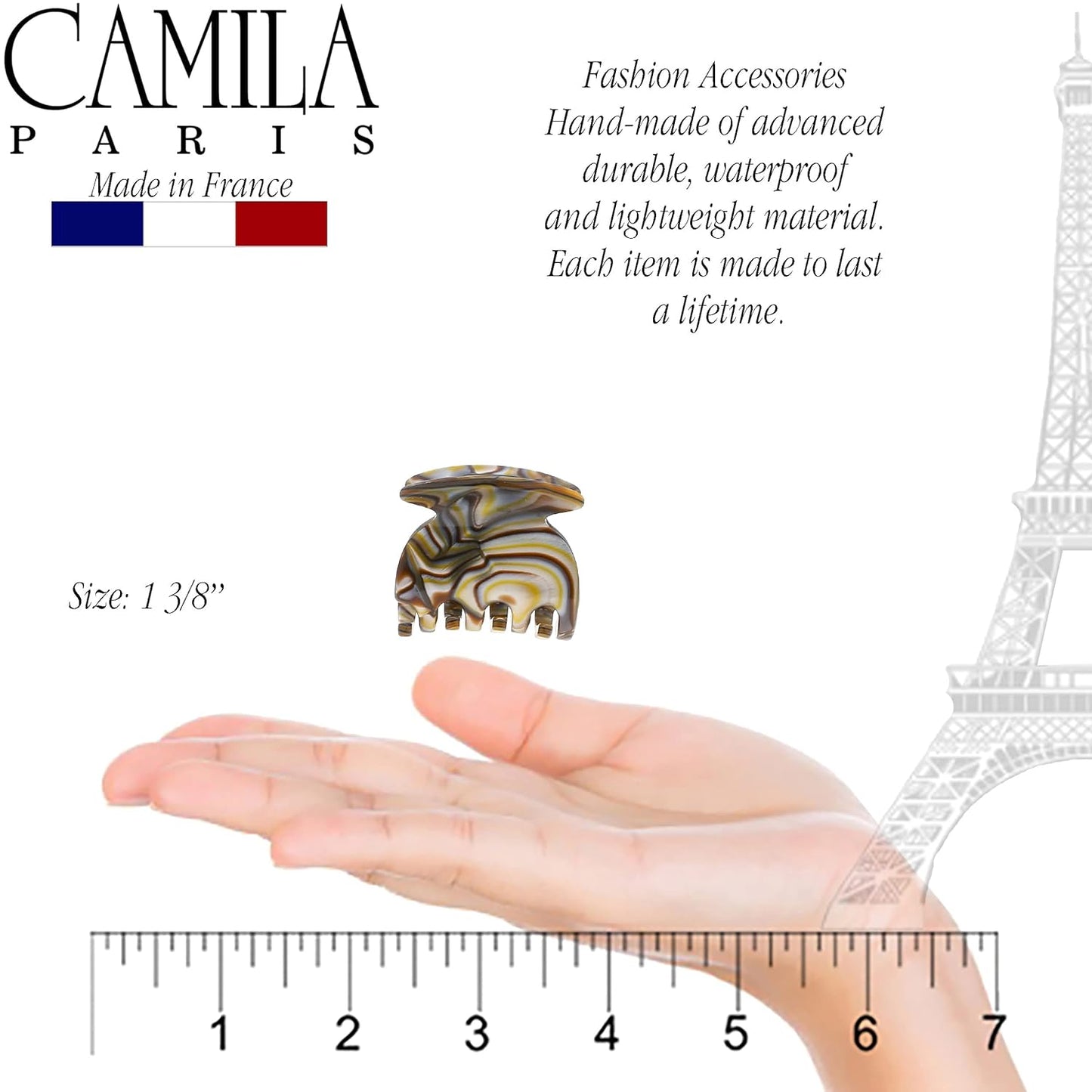 Camila Paris CP3180 French Hair Clip for Women, Handmade, Onyx, Small Girls Hair Claw Clips Jaw, Durable Styling Hair Accessories for Women, Strong Hold No Slip Grip, Made in France