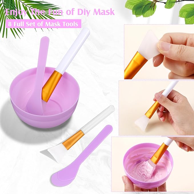 48 Pcs Spa Party Supplies for Women Face Mask Mixing Bowl Spa Towel Heart Bowl Stick Spatulas for Sleepover Party(Purple)