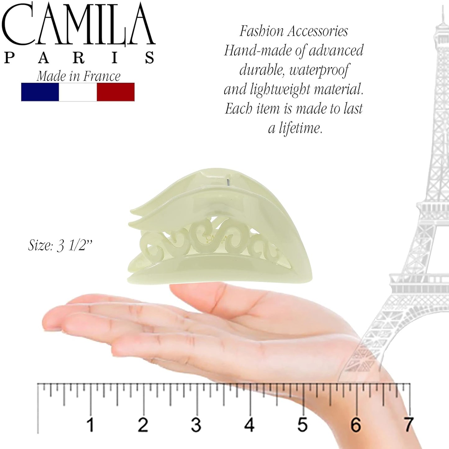 Camila Paris CP3393 French Hair Clip for Thick Long Curly Wavy Hair, Lime, Girls Jaw Clip, Strong Hold No Slip Grip, Made in France