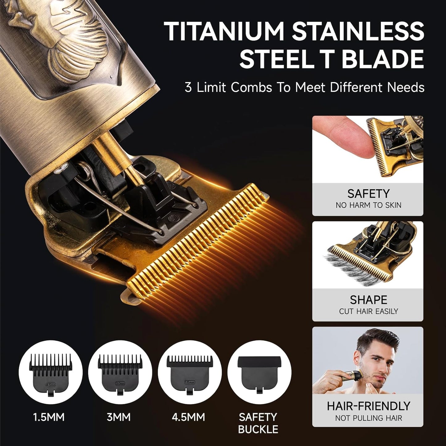 T-Blade Trimmer for Men Professional Hair Clippers Barber Beard Trimme Hair Trimmer with LCD Display T Liners Cordless Zero Gapped Shavers Edgers Clipper for Hair Cutting