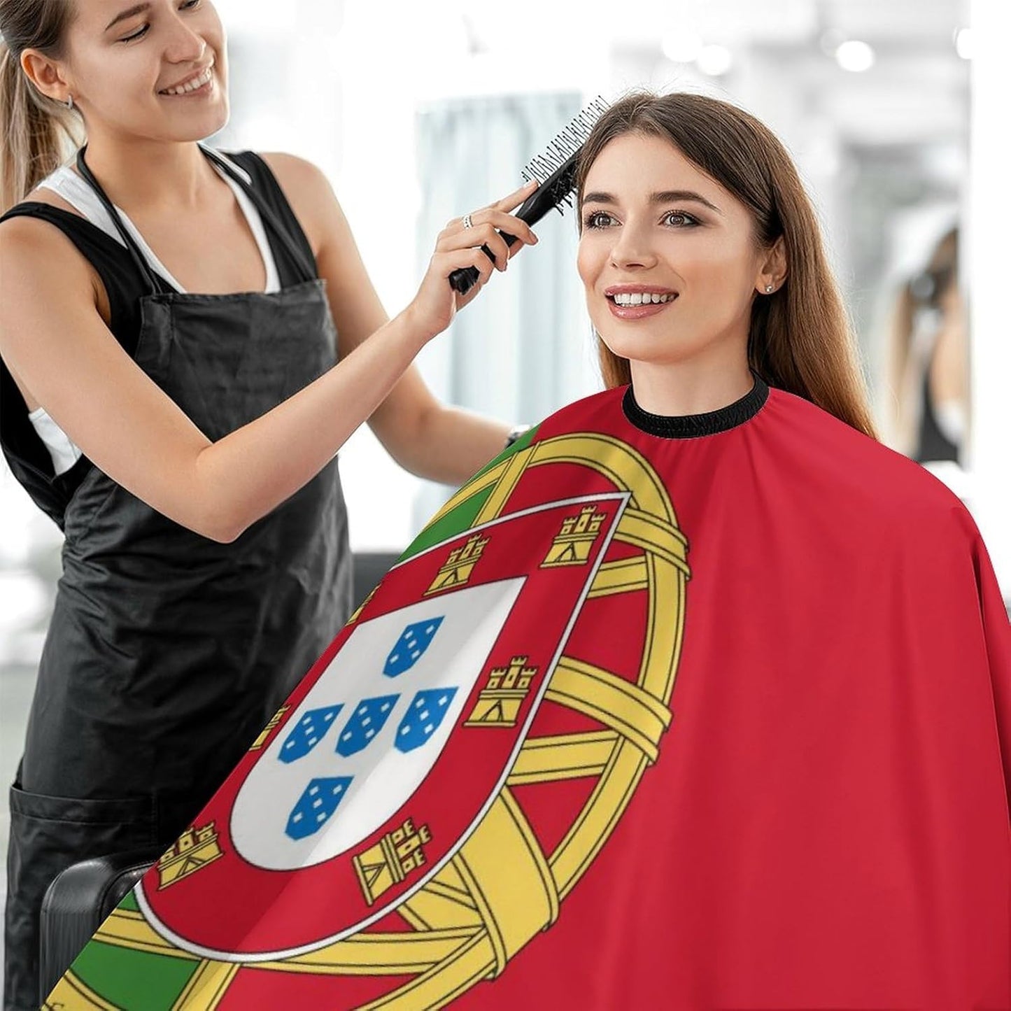 Professional Barber Cape for Adults, Waterproof Salon Haircut Capes Lightweight Haircut Apron Hair Cutting Salon Cape Gown (Portugal Flag Art, 55x66 Inch)