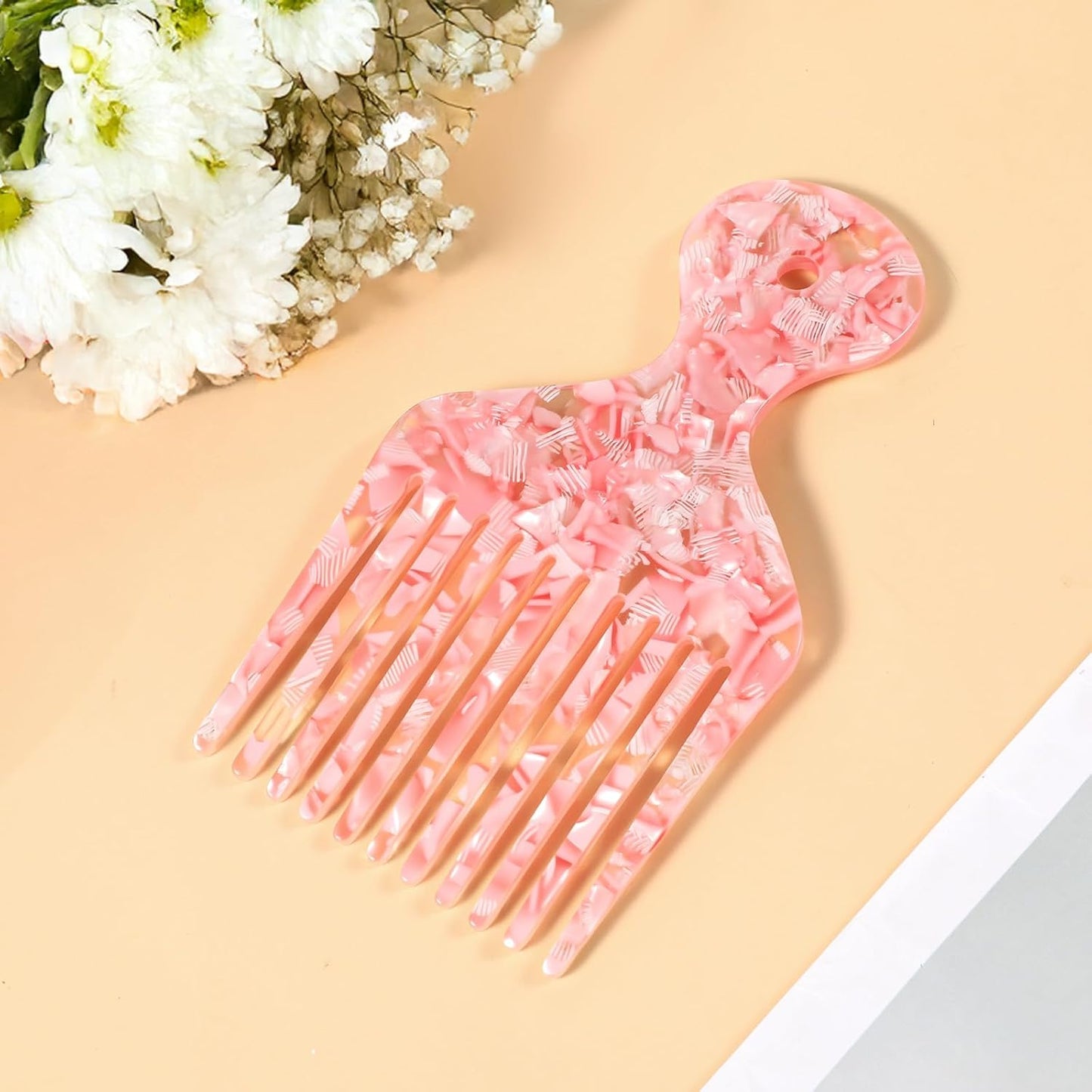 Hairs Picks for Women Curly Hair Wide Tooth Hair Pick Comb, Pink Long Tooth Hairs Comb for Long Thick Curly Hai Detangling Lifting Combs for Women Men Anti Static Hai Styling Tool, 4.8 Inches