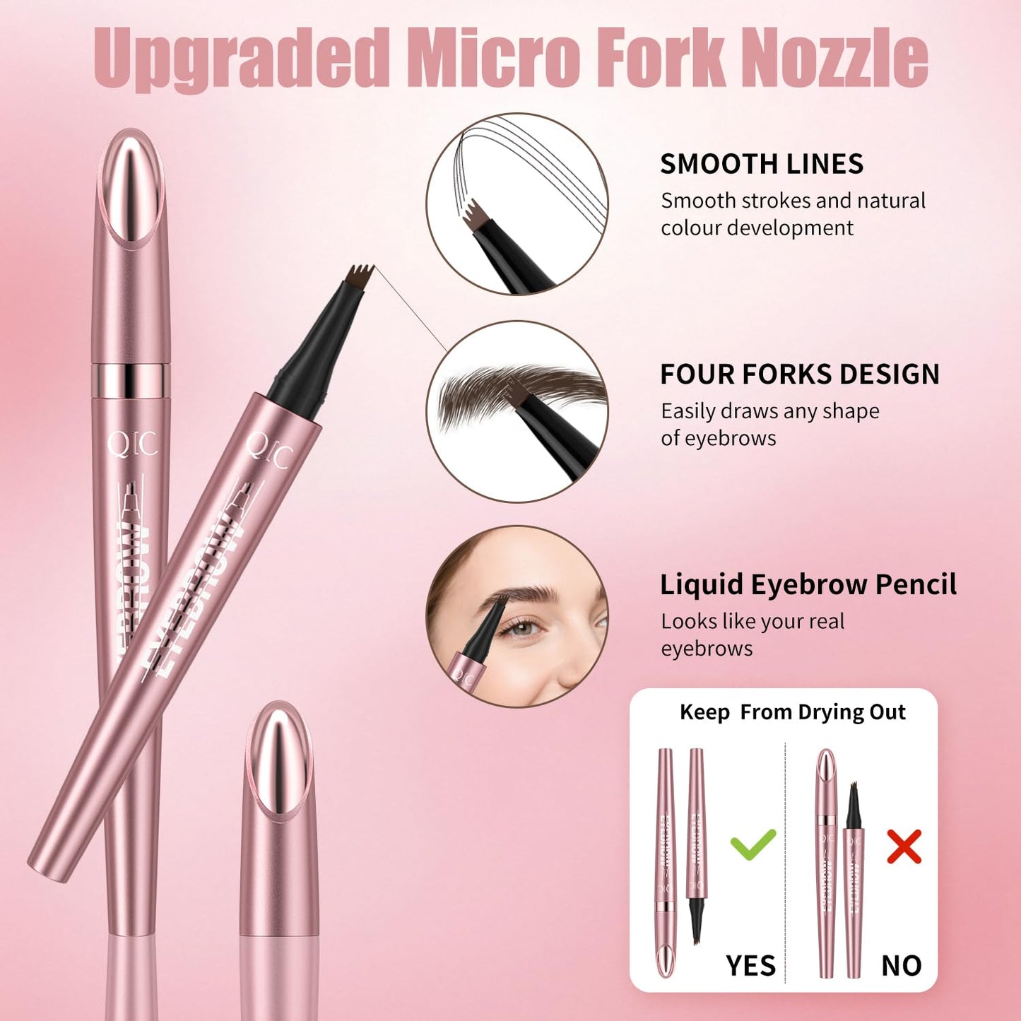 Eyebrow Pen, Waterproof Microblading Eyebrow Pencil, Eye Brown Makeup Pen with a Micro-Fork Tip for Women to Effortlessly Create Hair Like Natural Brows Black