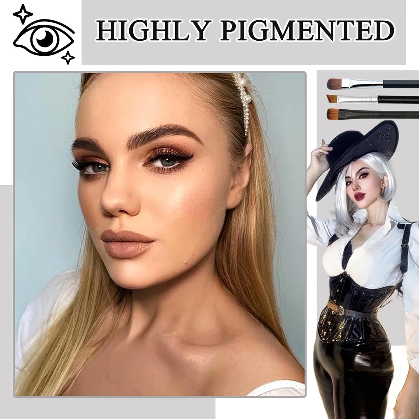 Black Grey Smoky Eyeshadow Palette,15 Colors Matte Shimmer Pigmented Eye Shadow Makeup Palette Set with 3 Eyeshadow Brushes,Glitter Eyeshadow Makeup Palette for Daily Halloween Goth Makeup(H)