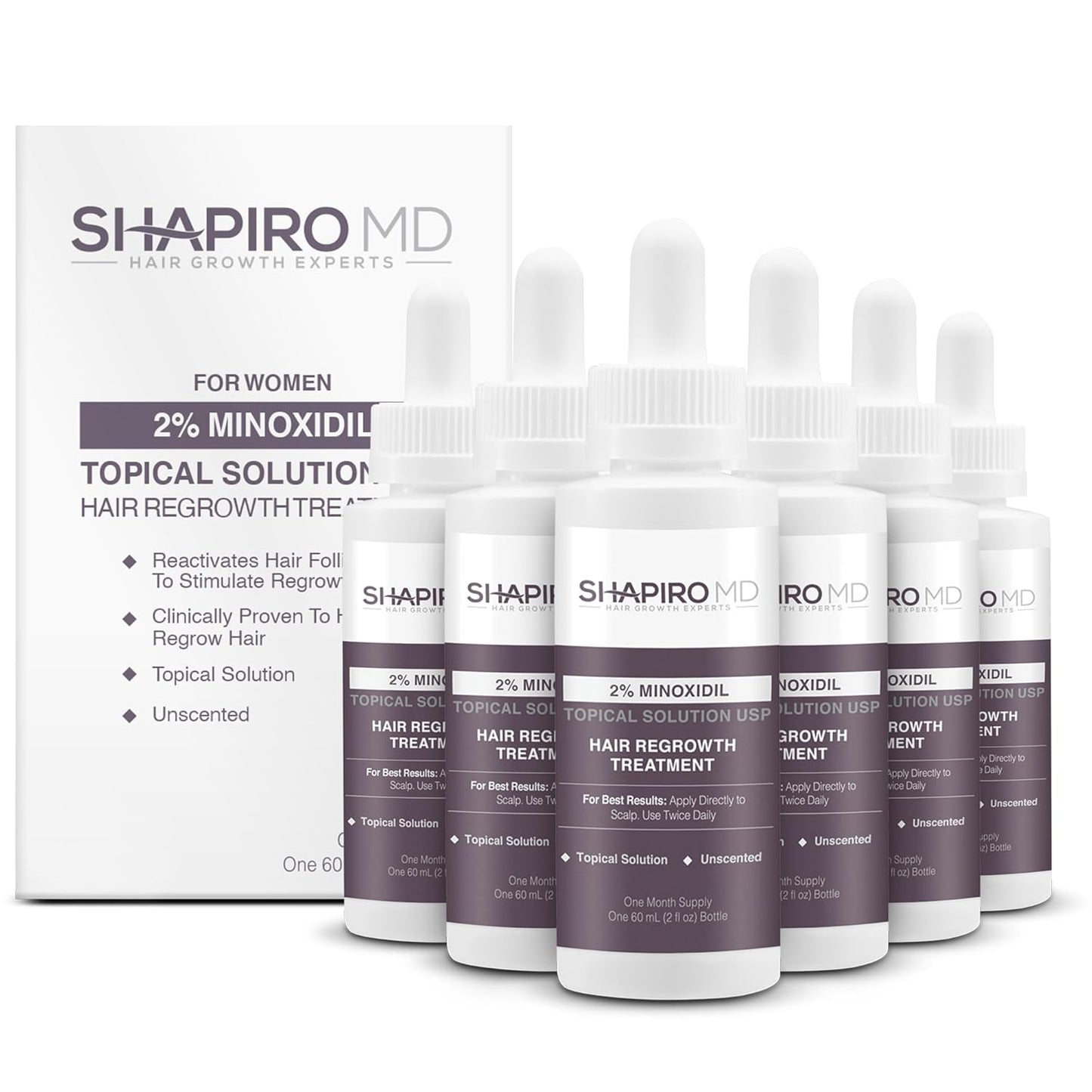 Minoxidil 2% Topical Solution for Women's Hair Growth, Serum Promotes Hair Regrowth by Reactivating Hair Follicles | Shapiro MD (6 Month)