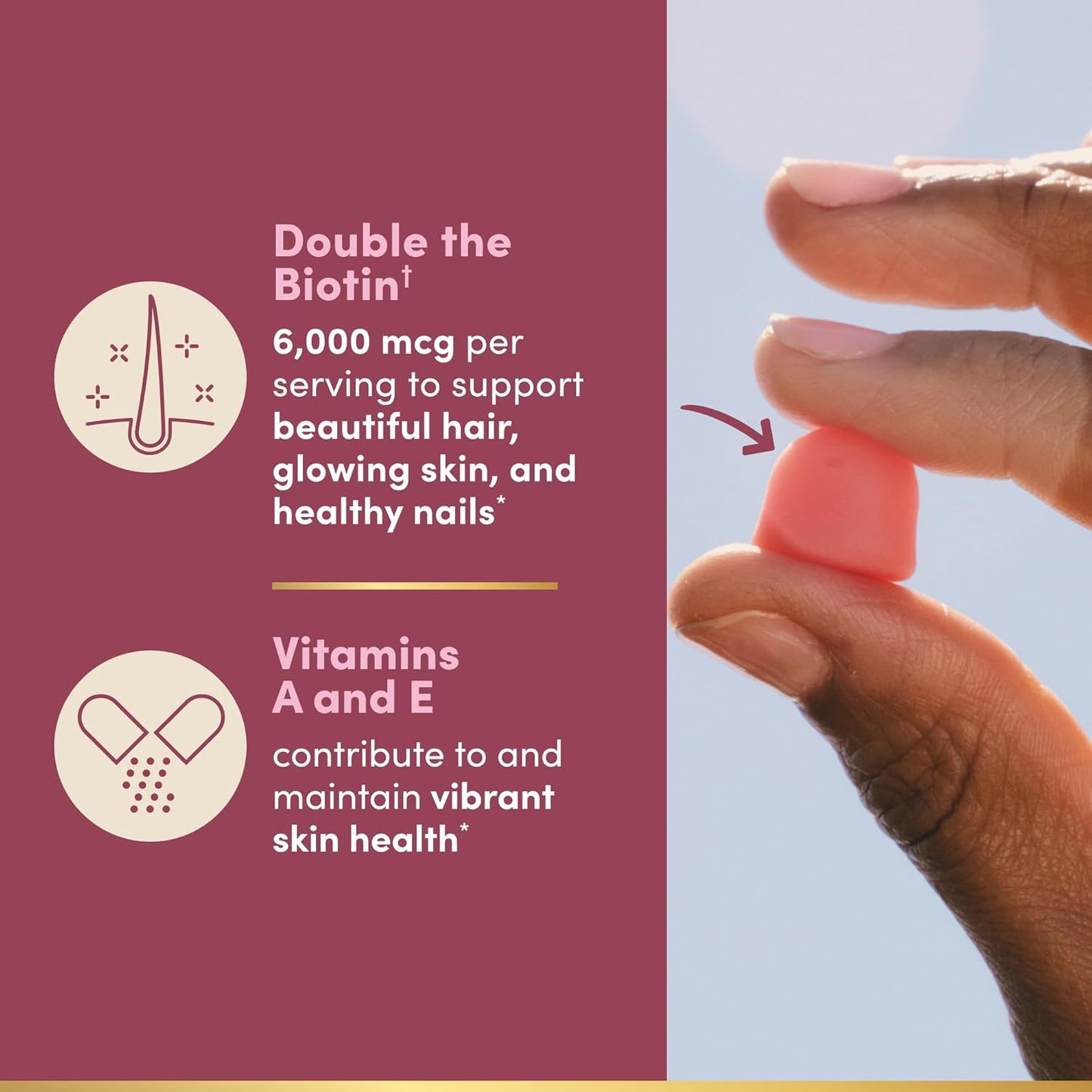 Nature's Bounty Optimal Solutions Advanced Hair, Skin and Nails Pectin Gummies, 2X Biotin Per Serving, No Stick Gummy, Vegetarian Formula, Strawberry Flavor, 200 ct, 100 Total Servings (Pack of 2)