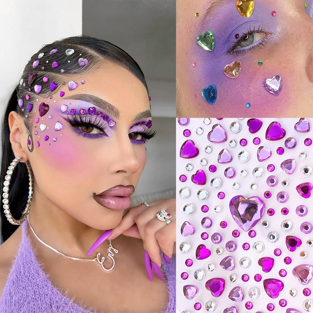 808 Pieces Heart Rhinestones Stickers Self Adhesive Flat-Back Acrylic Heart Gems Jewels Stickers for Makeup Body Eye Nail Hair Rhinestones, Wedding Valentine's Day Decor DIY Craft