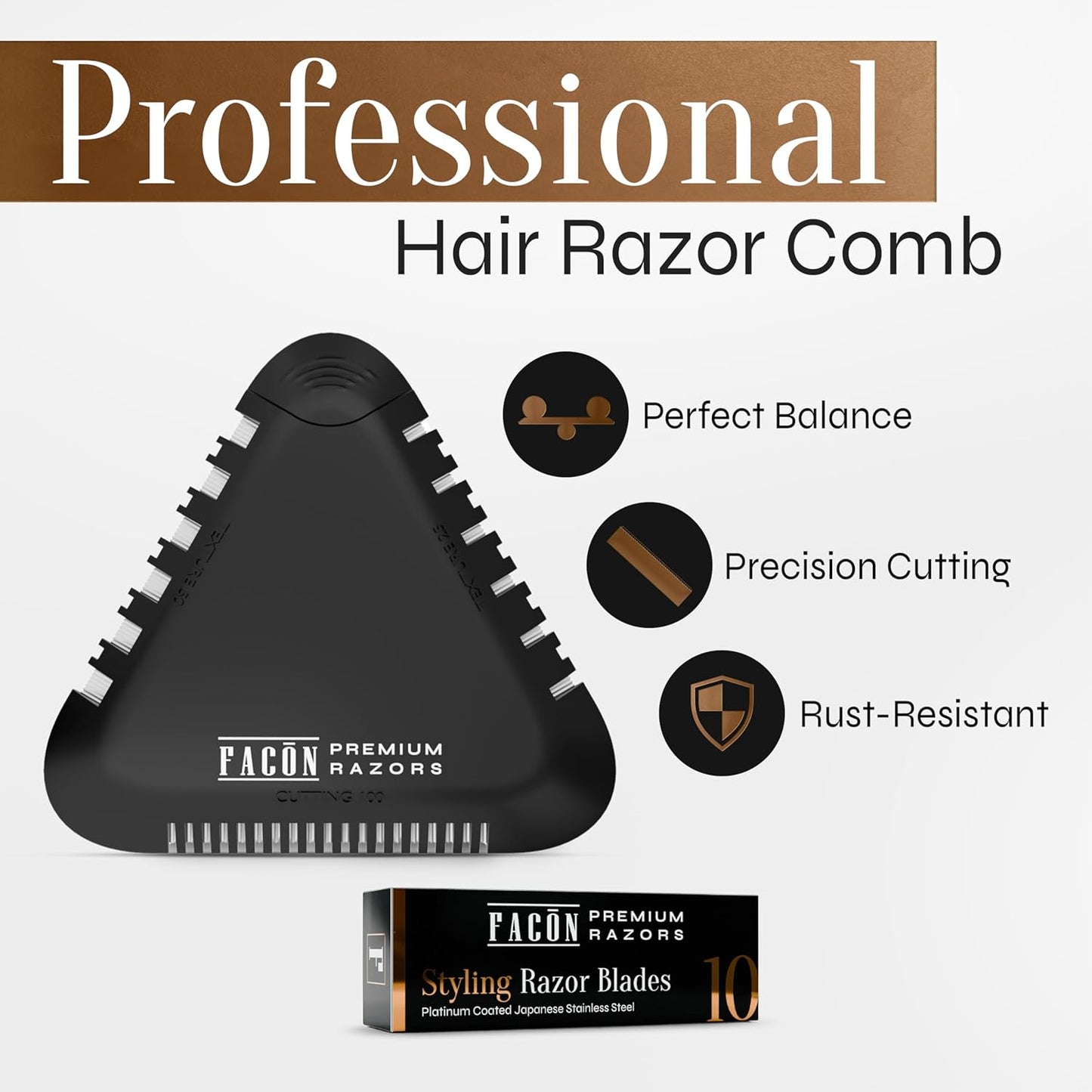 Facón Razor Comb for Hair Cutting - Professional Hair Cutting Comb Kit with 13 Replacement Blades, Double Edge Shaper for Salon & Home, Premium Styling Thinning Texturizing Split Ends Trimming Razor