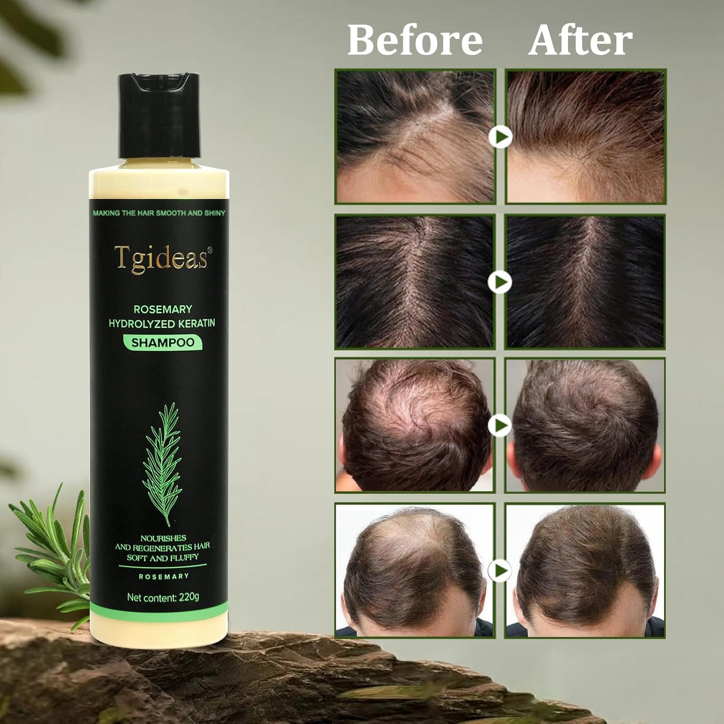 Tgideas Organic Rosemary Hair Growth Shampoo for Women and Men-Natural Thickening & Strengthening Shampoo with Hydrolyzed Keratin for Thinning Hair & Hair Loss 7.4 fl.oz