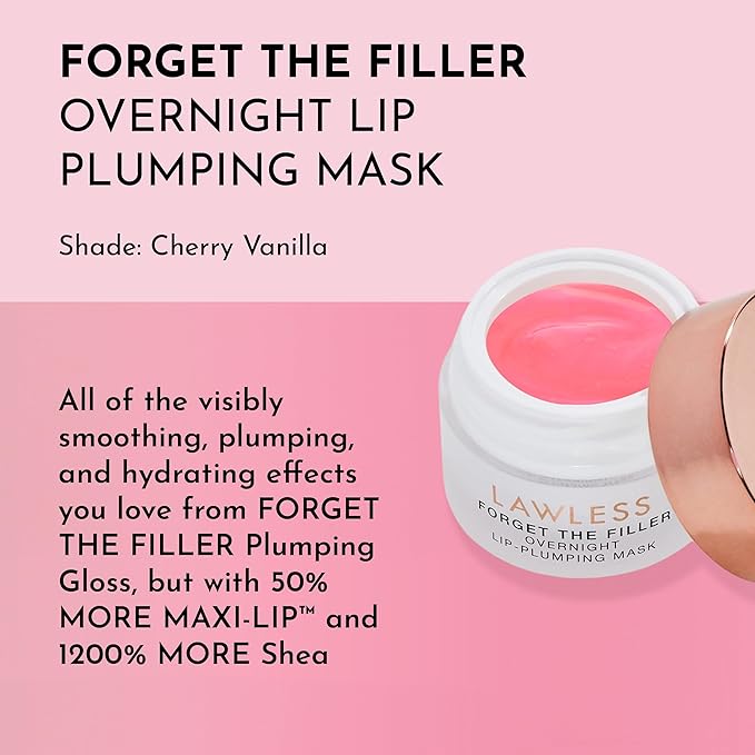 Forget the Filler Lip Mask - Cherry Vanilla - Premium Overnight Lip Plumping Treatment with Natural Ingredients Designed to Plump, Hydrate, and Smooth Lips - 0.28 oz