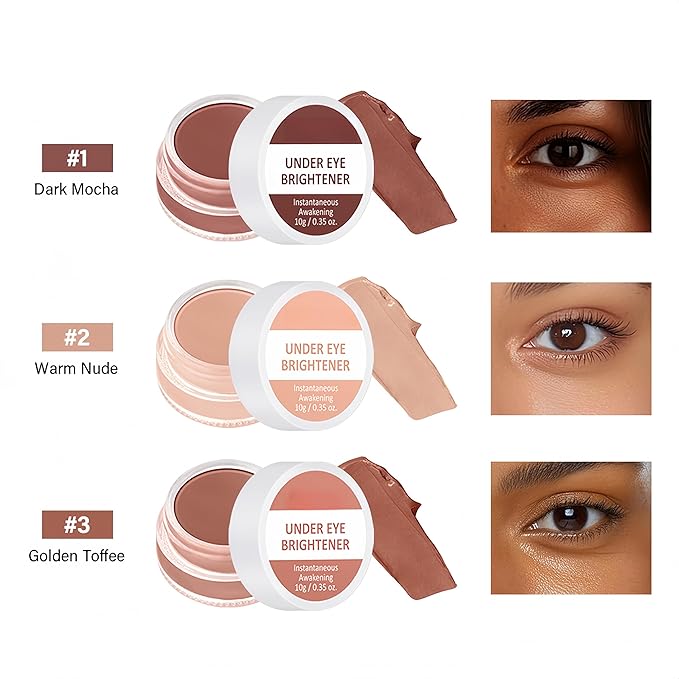 4 Colors Under Eye Brightener, Conceal & Brighten Dark Circles, Nourishing Waterproof Under Eye Cream Pot Concealer Full Coverage Peach Color Corrector Makeup(01 Dark Mocha)