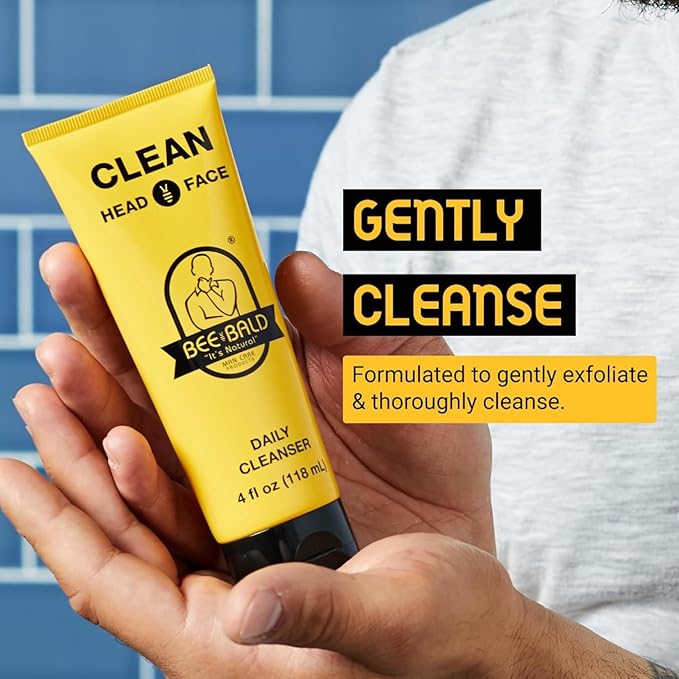 Bee Bald CLEAN - Daily Cleanser for Face and Head - Premium Facial Cleanser for Men and Women, Refreshes and Thoroughly Cleans - 4 fl Oz (Pack of 2)