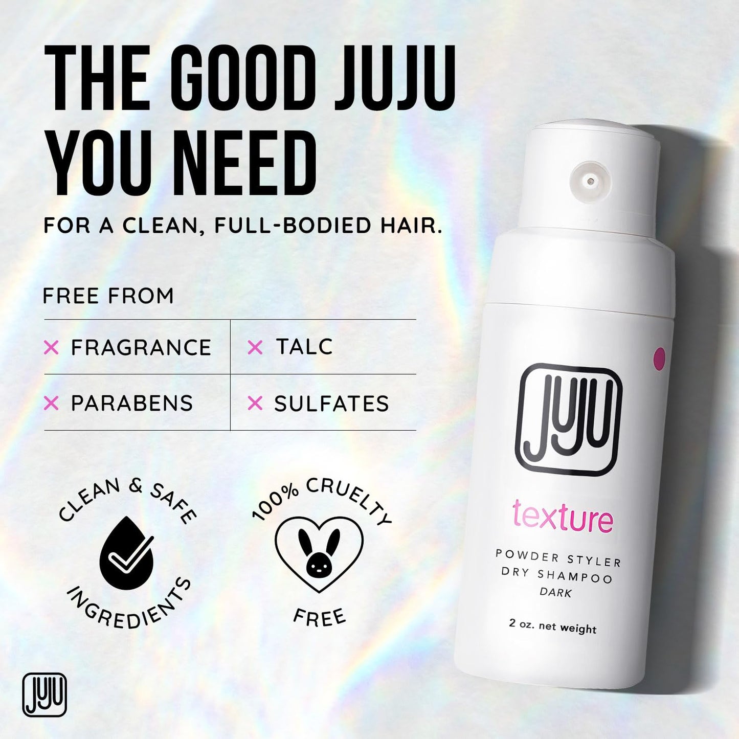 Juju Styling Texture Powder & Travel Size Dry Shampoo for Women & Men Pump 2 Oz (Dark) - Non Aerosol Dry Shampoo for Women, Hair Texturizer for Volume, Fragrance Free Hair Care for All Types of Hairs