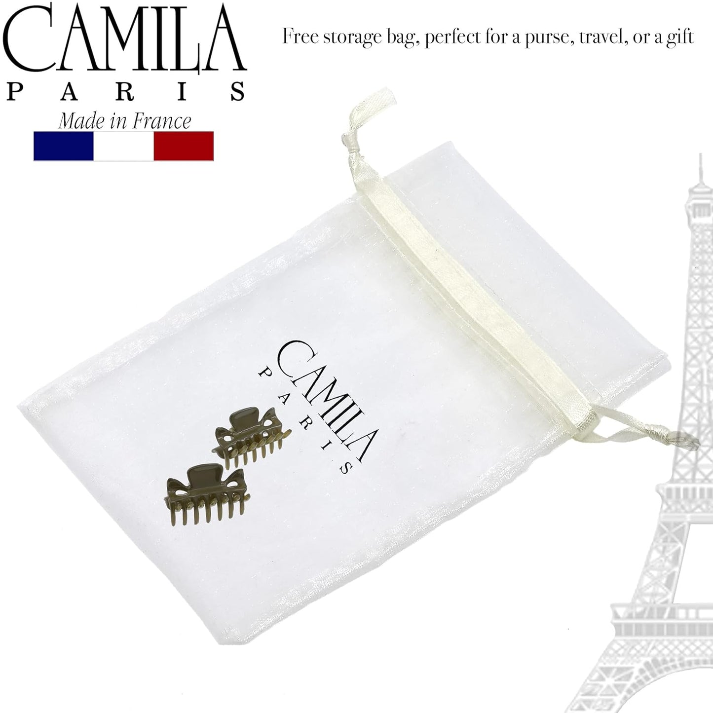 Camila Paris CP3510 French Hair Clip for Women, 1.5 inch Set of 2 Green Girls Hair Claw Clips Jaw Fashion Durable Styling Hair Accessories for Women, Strong Hold No Slip Grip, Made in France