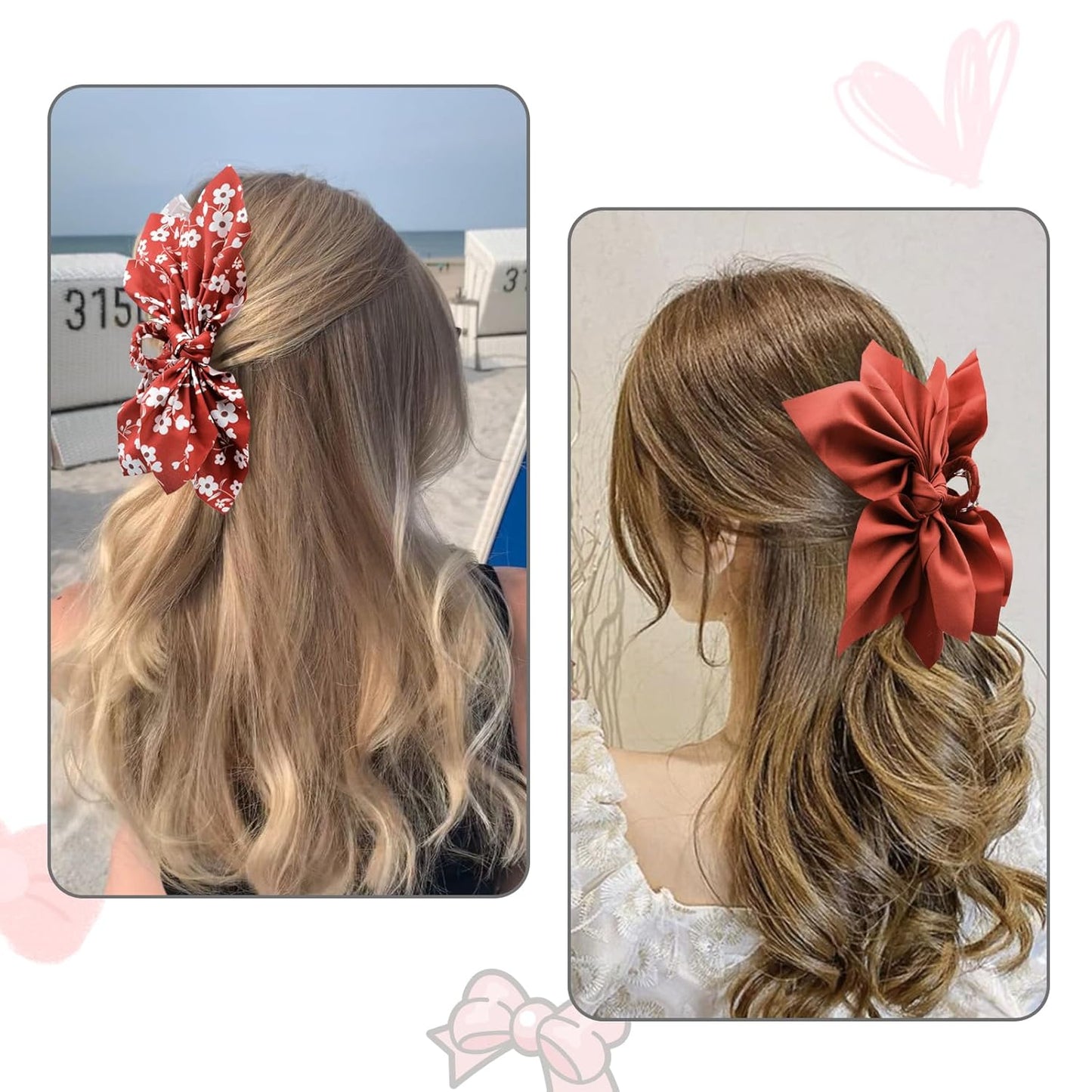 Bow Claw Clips Bow Hair Clips 2PC Red Big Hair Bows for Women Butterfly Styling Large Hair Clips for Thick Hair for Girls Hair Accessories for Teen