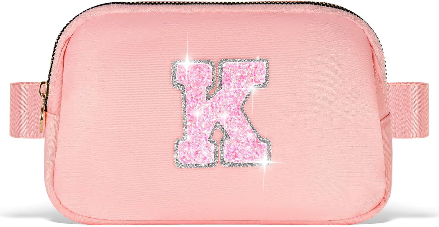 Girl Stuff - Teen Girl Gifts Trendy Stuff,Cross Body Bag for Girls Belt Bag for Women - Fanny Pack for Kids Teen,Crossbody Bag for Women Trendy Belt Bag Waist Packs | Peach,Initial K