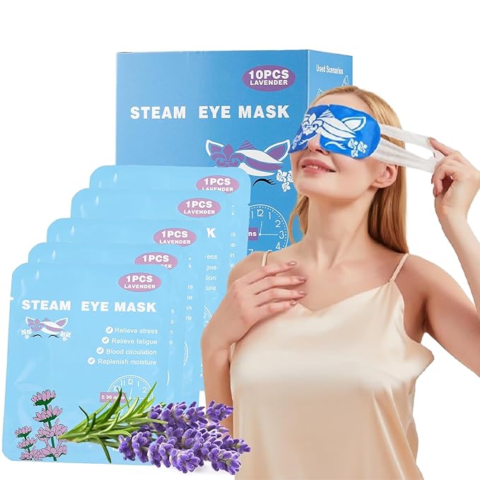 steam Eye mask for Dry Eyes,self-Heating Eye mask for Sleeping,SPA,Relief Stress and Eye Fatigue (10 pcs, Lavender)