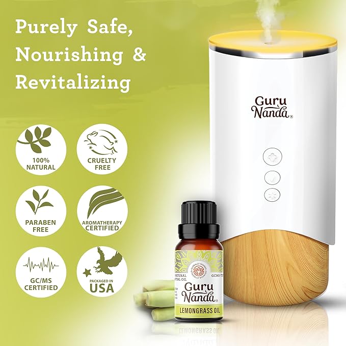 GuruNanda Lemongrass Essential Oil (0.5 Fl oz), 100% Pure, Undiluted Aromatherapy Oil for Diffusers, Helps with Muscle Tension & Promotes Relaxation