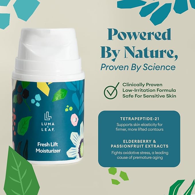 LUMA & LEAF Fresh Lift Facial Moisturizer, 1.7 FL Oz – Anti Aging Face Cream with Hyaluronic Acid & Tetrapeptide, Collagen Booster to Firm, Smooth Wrinkles & Hydrate Sensitive Skin