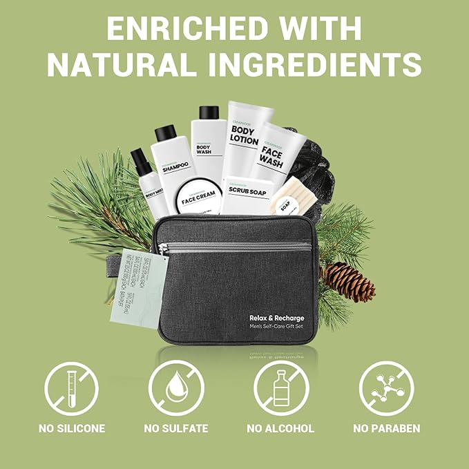 Gift Baskets for Men, Bath and Body Spa Gift Baskets Set for Men, Body & Earth Cedarwood scented Mens Bath Set, Father’s Day Gift,Birthday Gift Idea